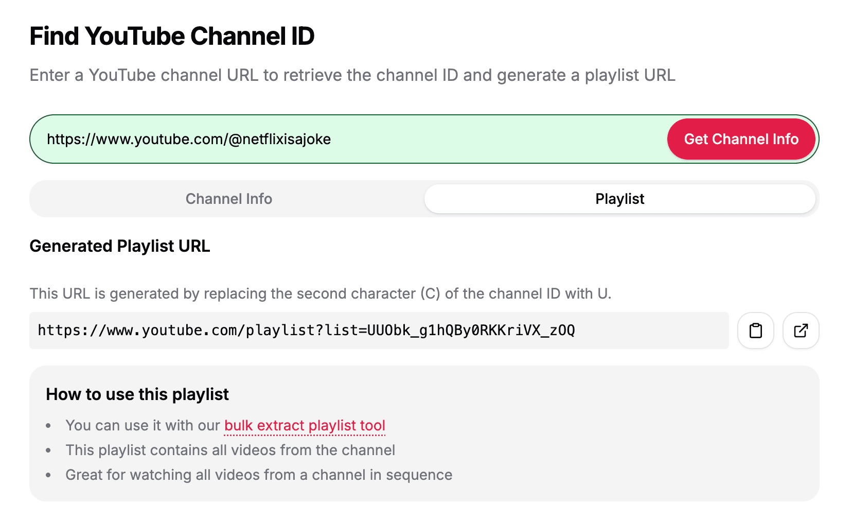 User converting Channel ID to Channel Playlist